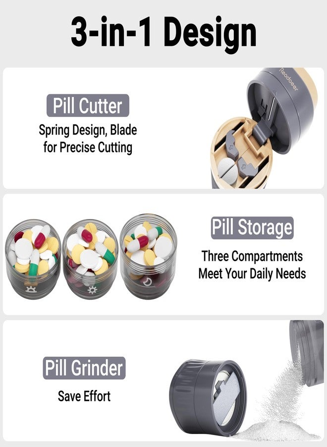 READAEER Pill Organizer, Pill Cutter, Pill Grinder, 3 in 1 Function Portable Pill Case for Trave（Gray - Image 5
